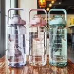2L Water Bottle Portable Straw Plastic Water Cup for Outdoor Sports Fitness Adult High Value Big Fat Cup with Time Marker